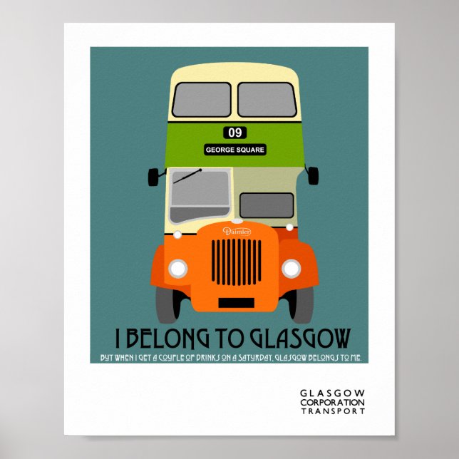 Vintage Glasgow Dubbla Decker buss Pop Art Poster (Framsidan)