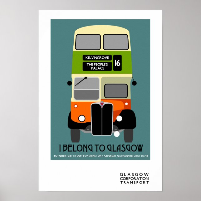 Vintage Glasgow Dubbla Decker buss Pop Art Poster (Framsidan)