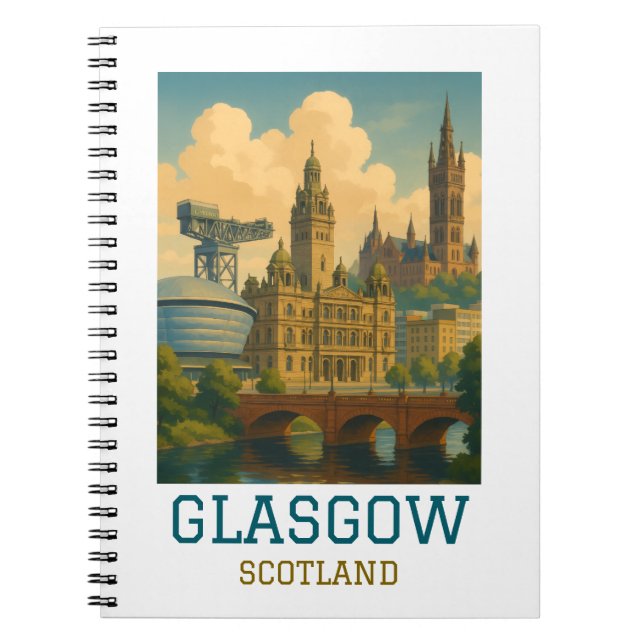 Vintage Glasgow Skottland Resa Anteckningsbok (Framsidan)