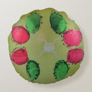 Vintage Glass jul Boll Grönt Blommigt Målad Rund Kudde