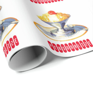 Vintage glass sundae retro dessert food wrappi presentpapper