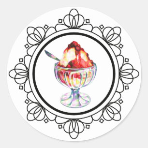 Vintage glass sundae runt klistermärke