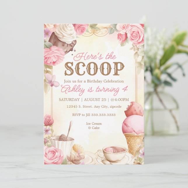 Vintage glasskaka party rosa glass inbjudningar (Stående Fram)