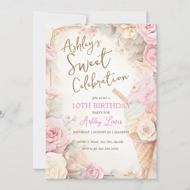 Vintage Glasskon,  glass i rosa Inbjudningar (Framsida)