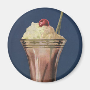 Vintage Glassmjölkshake, Vispad Grädde & Körsbär Magnet