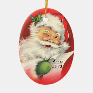 Vintage glatt blinkande tomte julgransprydnad keramik