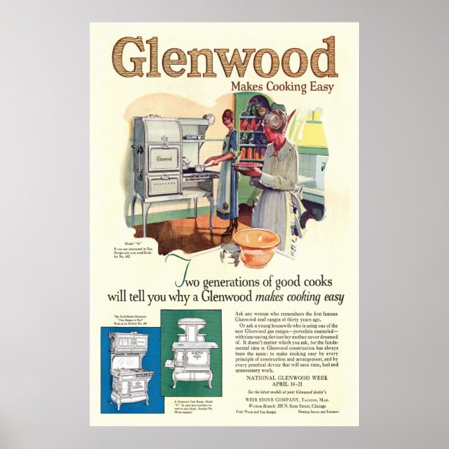 Vintage Glenwood Stove Ad från 1923 Poster (Framsidan)