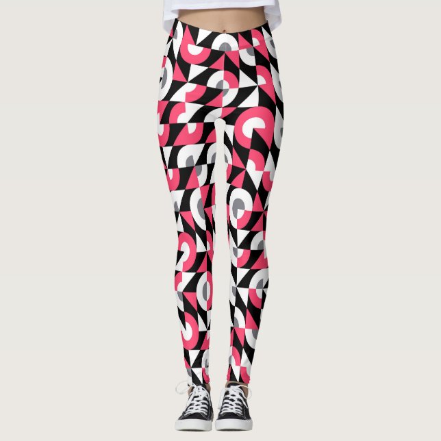 Vintage Glitch: Geometric Abstrakt Mönster Leggings (Framsida)