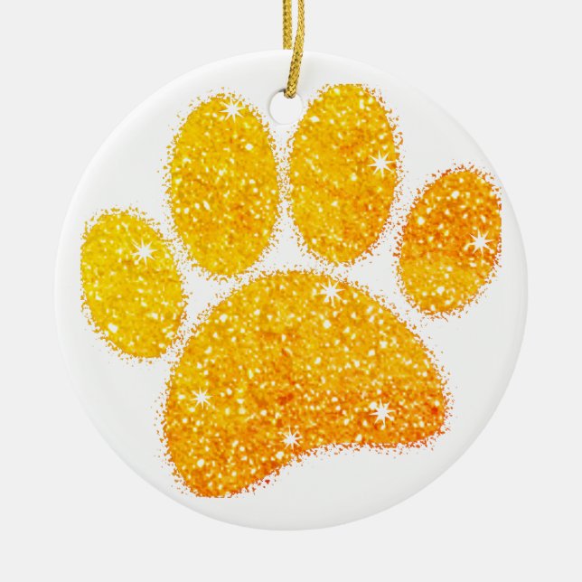 Vintage Glitter Hund Pawprint Julgransprydnad Keramik (Framsidan)
