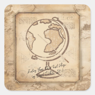 Vintage Globe. Lärargåva för geografi och historia Fyrkantigt Klistermärke