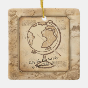 Vintage Globe. Lärargåva för geografi och historia Julgransprydnad Keramik