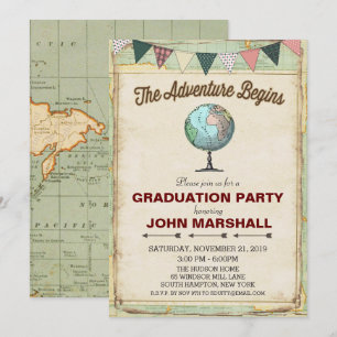 Vintage Globe Resa Partyinbjudan Inbjudningar