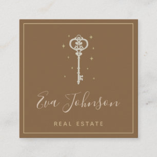 Vintage Gnistra Nyckel Chic Realtor Real Gods Agen Fyrkantigt Visitkort