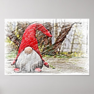 Vintage Gnome Jultomten Poster
