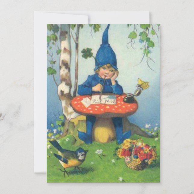 Vintage Gnome och Mushroom Julkort (Framsida)