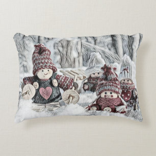 Vintage Gnomes i snö teckning Prydnadskudde