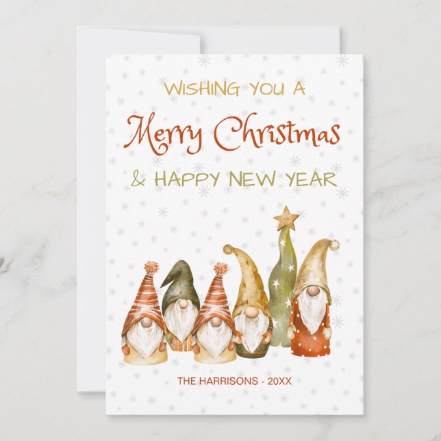Vintage Gnomes Snö Flakes jul Julkort (Framsida)