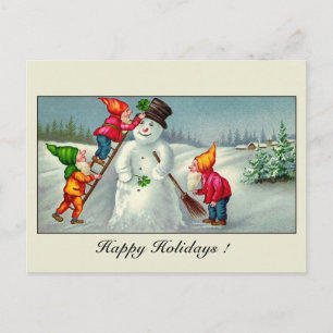 Vintage gnomes snögubbe-säsongens hälsningar helg vykort