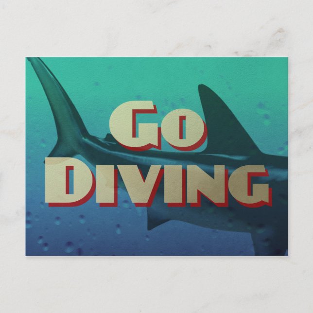 Vintage Go Diving Scuba Vykort (Framsida)