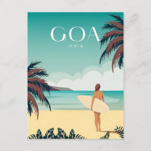 Vintage GOA, India Travel vattencolor retro Vykort