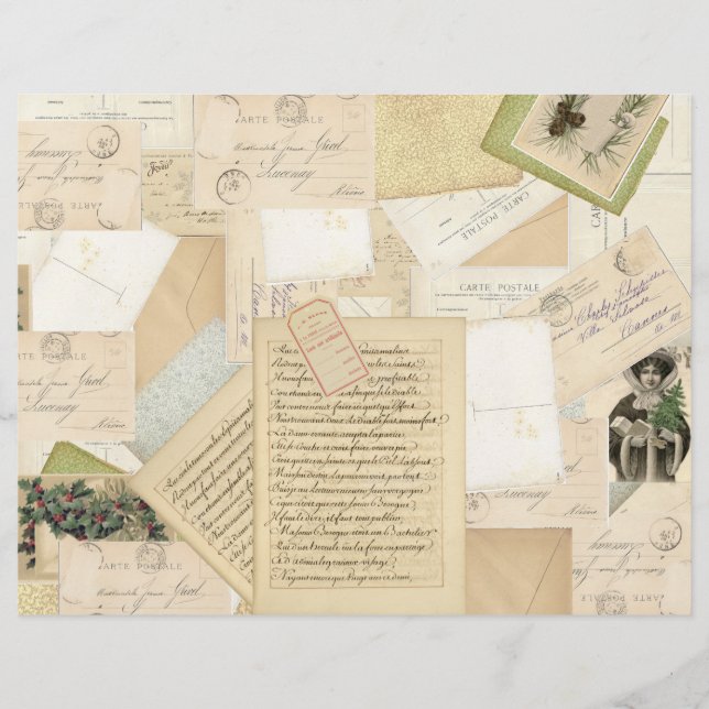 Vintage God Fransk Papper Ephemera Collage (Framsida)