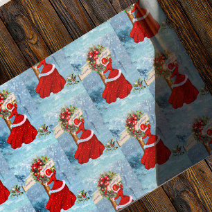 Vintage God fransröd glitter flicka snö Presentpapper