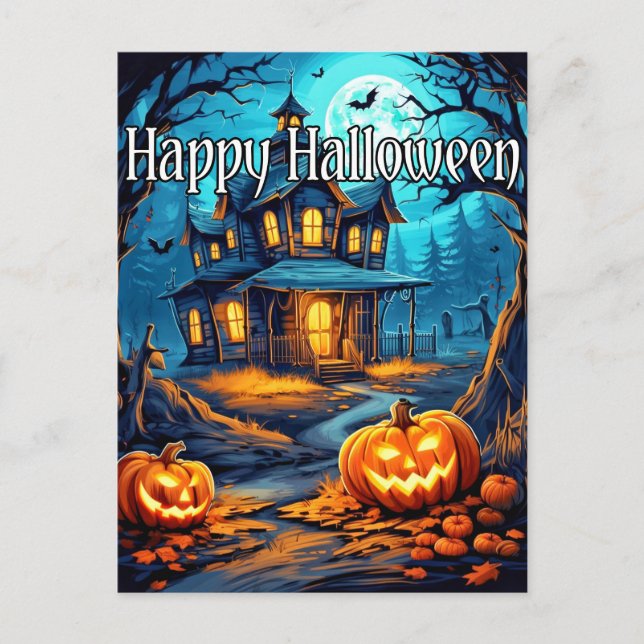 Vintage God Halloween Spökhus Vykort (Framsida)