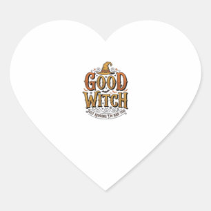 Vintage God Häxa Halloween Typografi Design_1 Hjärtformat Klistermärke
