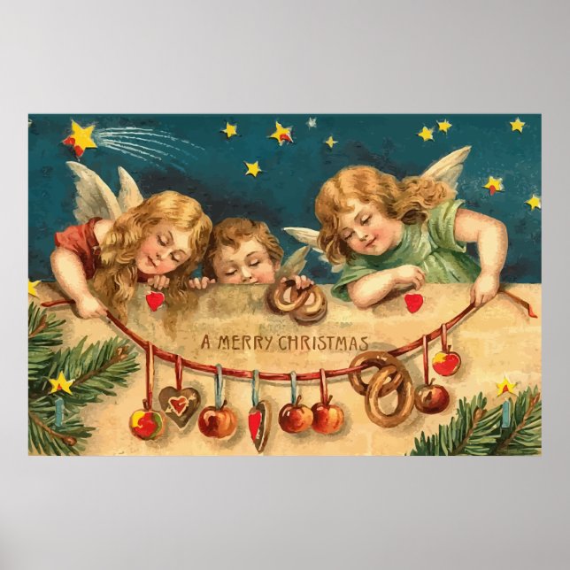 Vintage God jul Änglar Poster (Framsidan)