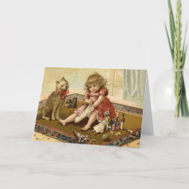 Vintage God Jul Barn och Hund Kort