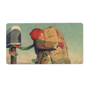 Vintage God jul, Barnet med Stora Paket Fraktsedel