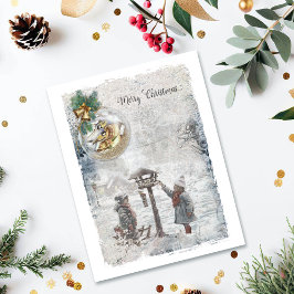 Vintage God jul Birds & Ornament Julkort
