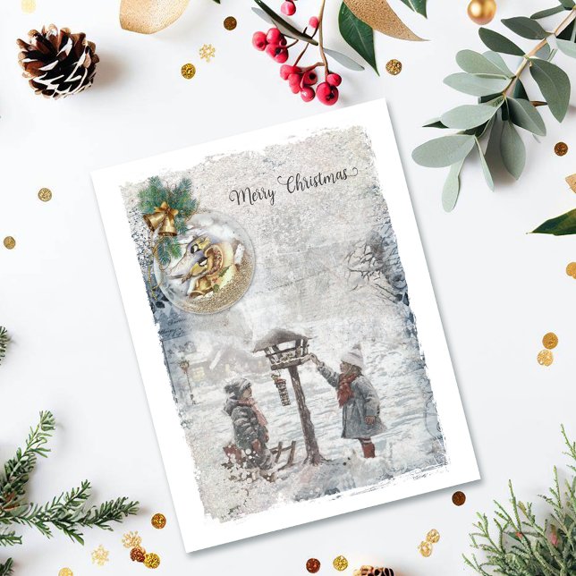 Vintage God jul Birds & Ornament Julkort (Skapare uppladdad)