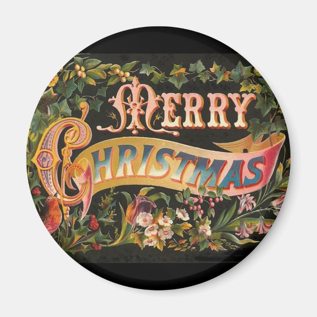 Vintage God jul Blomsterdesign Magnet (Framsidan)