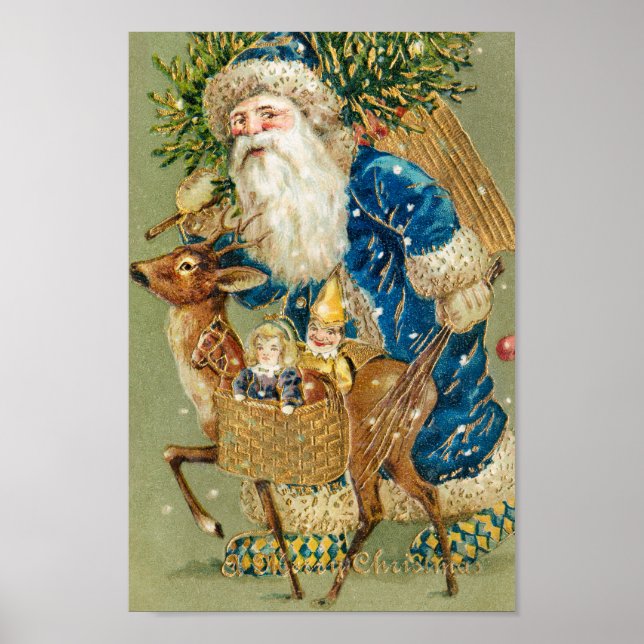 VINTAGE GOD JUL BLUE JULTOMTEN POSTER (Framsidan)