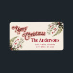 Vintage God jul botaniskt holletikett Adressetikett<br><div class="desc">Vintage Red calligraphy God jul design. Sofistikerad och konstnärlig sammansättning av färg. Ett modernt,  unikt grafiskt konstverk som skapats för dig. Du kan anpassa den här produkten genom att lägga till ditt eget namn-smeknamn eller monogram eller genom att ändra text. Perfekter för unika utformningar i älskare.</div>