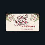 Vintage God jul botaniskt holly Adressetikett<br><div class="desc">Vintage Red calligraphy God jul design. Sofistikerad och konstnärlig sammansättning av färg. Ett modernt,  unikt grafiskt konstverk som skapats för dig. Du kan anpassa den här produkten genom att lägga till ditt eget namn-smeknamn eller monogram eller genom att ändra text. Perfekter för unika utformningar i älskare.</div>