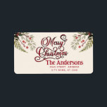 Vintage God jul botaniskt holly Adressetikett<br><div class="desc">Vintage Red calligraphy God jul design. Sofistikerad och konstnärlig sammansättning av färg. Ett modernt,  unikt grafiskt konstverk som skapats för dig. Du kan anpassa den här produkten genom att lägga till ditt eget namn-smeknamn eller monogram eller genom att ändra text. Perfekter för unika utformningar i älskare.</div>