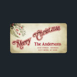 Vintage God jul botaniskt holly Adressetikett<br><div class="desc">Vintage Red calligraphy God jul design. Sofistikerad och konstnärlig sammansättning av färg. Ett modernt,  unikt grafiskt konstverk som skapats för dig. Du kan anpassa den här produkten genom att lägga till ditt eget namn-smeknamn eller monogram eller genom att ändra text. Perfekter för unika utformningar i älskare.</div>