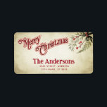Vintage God jul botaniskt holly Adressetikett<br><div class="desc">Vintage Red calligraphy God jul design. Sofistikerad och konstnärlig sammansättning av färg. Ett modernt,  unikt grafiskt konstverk som skapats för dig. Du kan anpassa den här produkten genom att lägga till ditt eget namn-smeknamn eller monogram eller genom att ändra text. Perfekter för unika utformningar i älskare.</div>