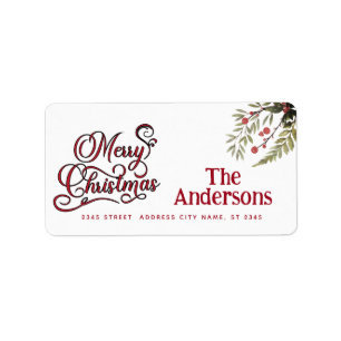 Vintage God jul botaniskt holly Adressetikett
