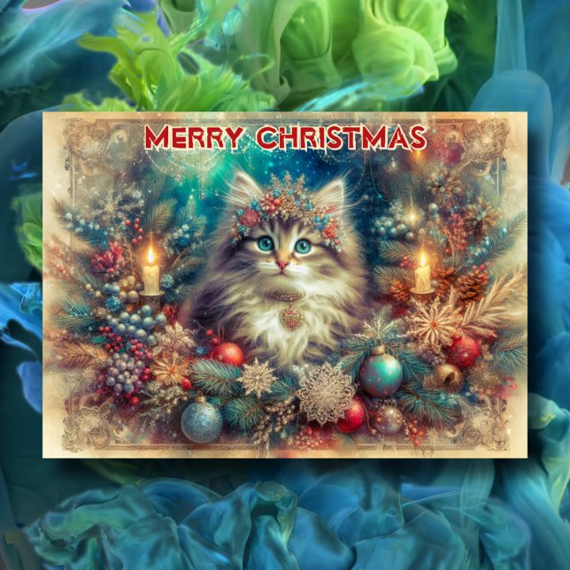 Vintage God jul Cat med skript Helgkort (Skapare uppladdad)