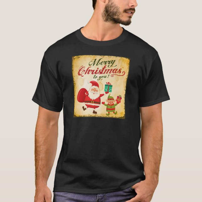 Vintage God jul Daning Santa och Elf Tee (Framsida)