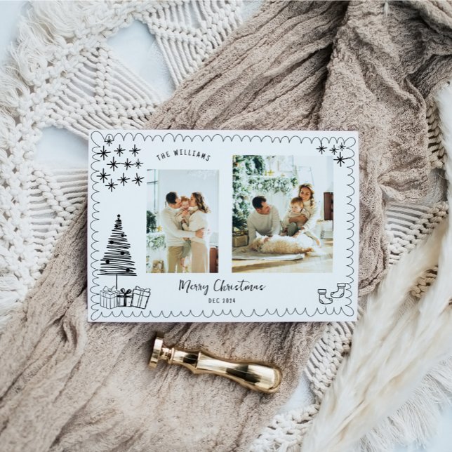 Vintage God jul Doodle Photo Julkort (Skapare uppladdad)