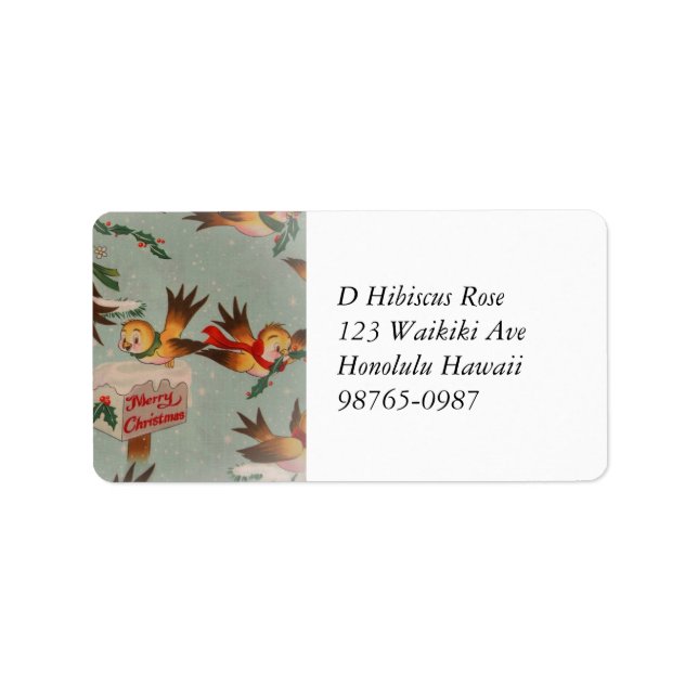 Vintage God jul Fåglar Adressetikett (Framsidan)