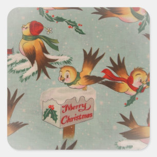 Vintage God jul Fåglar Fyrkantigt Klistermärke