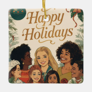 Vintage God Jul Familj Nyår Meddelande Julgransprydnad Keramik