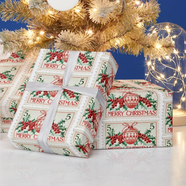 Vintage God jul Frimärke Presentpapper (Helgdagar)