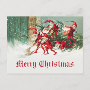 Vintage God jul Funny Santa Elves Vykort