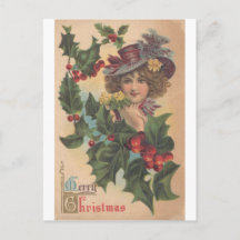 Vintage God jul Gibson Girl Postcard